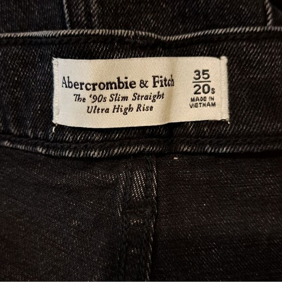 Abercrombie & Fitch The 90's Slim Straight Ultra High Rise Black Denim Jeans 35 - Picture 7 of 8